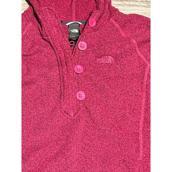 The North Face Women’s Fleece Hoodie Pullover Button Neck Burgundy Size L/G - Picture 3 of 4